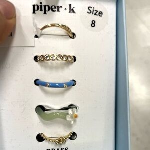 Piper K 5pc stackable Silver and Blue Flower Ring Set in size 8 new in box